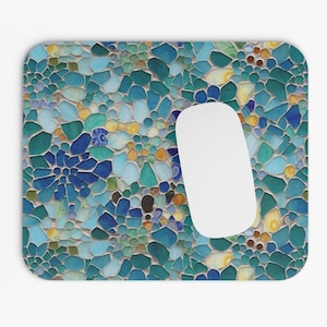 Sea Glass Mosaic Mouse Pad, Gaudi Inspired Abstract Flowers Gaming Mouse Pad, Artsy Unique Barcelona Cubicle Decor Office Desk Accessories