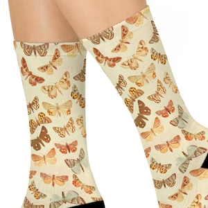 Moth Crew Socks, Unisex Cottagecore Vintage Retro Insect Bug Science Boho Academia Night Butterfly Aesthetic Unique Cute Fun Socks