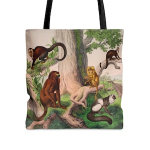 Affen Buch Tasche in 3 Größen, Vintage Wilde Affe Einkaufstasche, Safari Dschungel Wald Bäume Strand Pool Schule Büro Wochenende Übernachtung Mittagessen