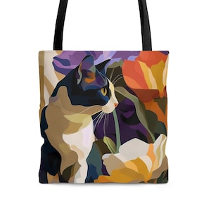 Katzen und Blumen Tragetasche in 3 Größen, Strandtasche, Pool Tasche, Katzen Accessoires, Blumen Buch Tasche, Katze Weekender Tasche, Bunte Blumen und Katzen Tasche