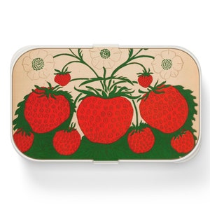 Strawberry Bento Box for Adults, Botanical Strawberries Vintage Art, Asian Japanese Coquette Lunch Box, Boho Lunch Box, Aesthetic Desk Decor