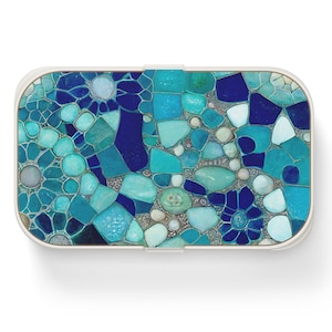 Mosaic Bento Box, Blue Ocean Sea Glass Flowers Japanese Lunch Box  for Adults, Barcelona Gaudi Boho Asian Bento Box, Aesthetic Desk Decor
