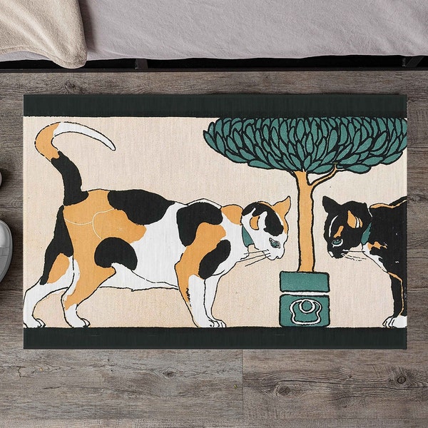 Calico Cat Door Mat, Cat Welcome Mat, Cats Outdoor Indoor Doormat, Vintage Cat Art, Tortoiseshell Cat Decor, Tortie Cat Rug, Entry Way Decor