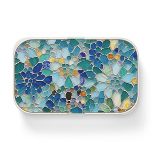 Mosaic Bento Box, Sea Glass Flowers Mosaic Illustration Japanese Lunch Box for Adults, Barcelona Gaudi Asian Unique Boho Eclectic Aesthetic