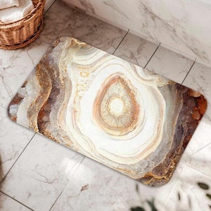 Geode Crystal Bath Mat, Quartz Crystal Bathroom Mat, Unique Artsy Boho Eclectic Bath Decor, Gold Copper Earth Tones Shower Tub Mat, Bath Rug