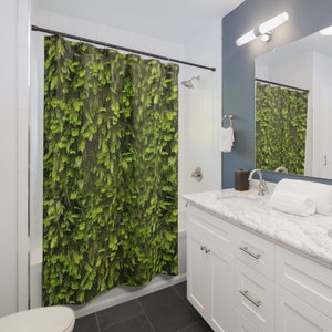 Tree Moss Green Shower Curtain, Forest Bathroom Decor, Emerald Green Nature Plant Greenery Boho Shower Curtain, Moss Print, Bath Curtain