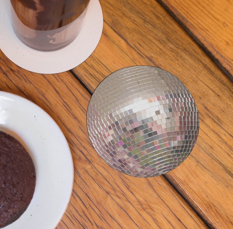 Gold Disco Ball Coaster Sets, Round Disco Dance Party Decor Accessories Favors Supplies, Rose