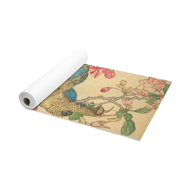 Japanese Flowers and Birds Yoga Mat, Vintage Kacho-E Bairei Painting Pilates Mat, Exercise Workout Self Care Floor Mat Yogi Yoga Supplies