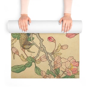 Japanese Flowers and Birds Yoga Mat, Vintage Kacho-E Bairei Painting Pilates Mat, Exercise Workout Self Care Floor Mat Yogi Yoga Supplies