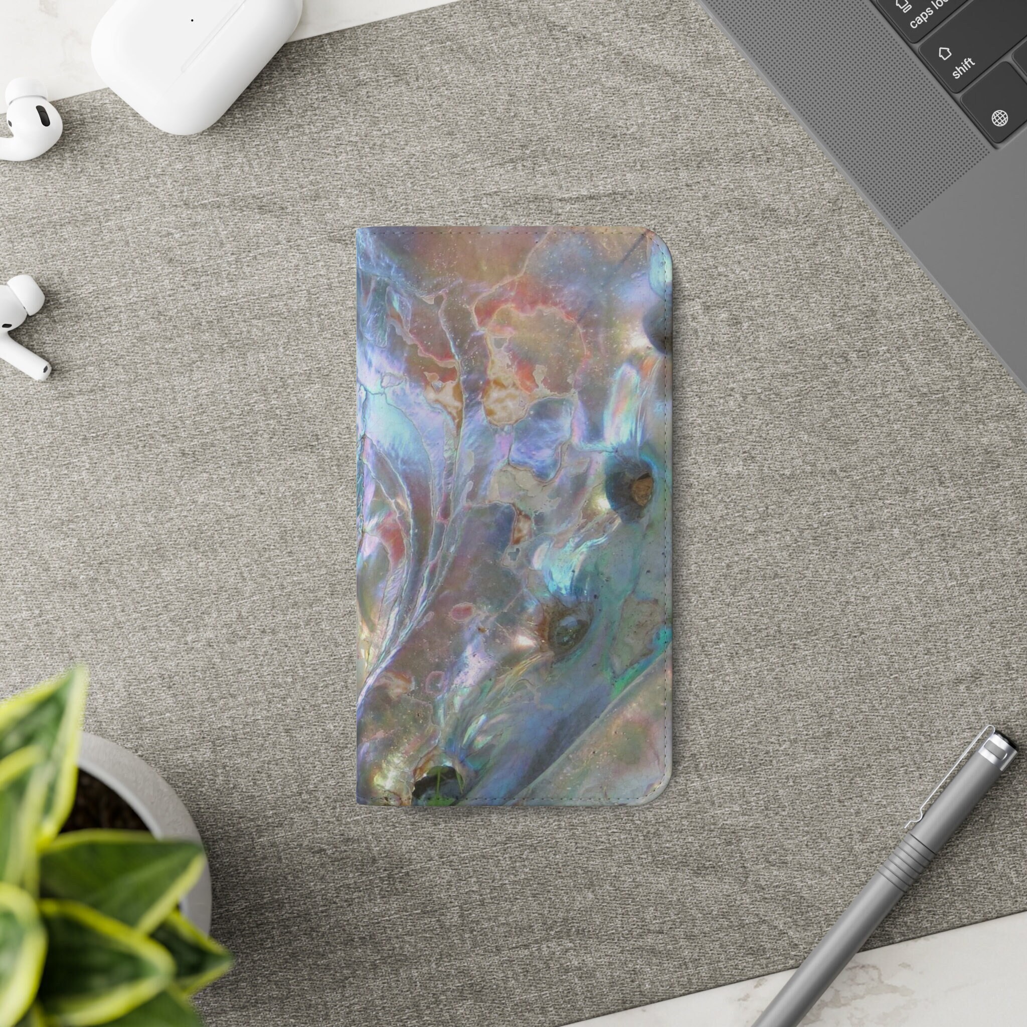 Abalone Flip Phone Case, Cell Wallet, Sea Shell Phone Case With Card