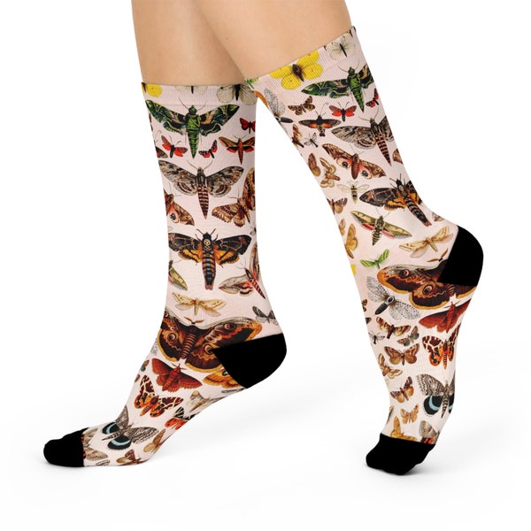 Butterfly Crew Socks, Unisex Boho Cottagecore Vintage Retro Butterfly Aesthetic Insect Bug Science Academia Unique Cute Fun Novelty Socks
