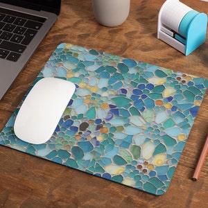 Sea Glass Mosaic Mouse Pad, Gaudi Inspired Abstract Flowers Gaming Mouse Pad, Artsy Unique Barcelona Cubicle Decor Office Desk Accessories