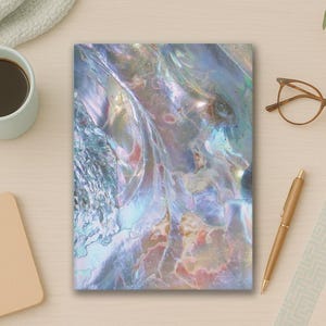 Abalone Hard Backed Journal, Mother of Pearl Lined Notebook, Sea Shell Abstract Rainbow Ocean Seashell Coastal Beach Aesthetic Writing Book