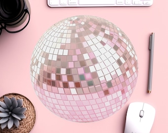 Tapis de souris rond boule disco rose, dessus de bureau drôle unique, accessoires de bureau de soirée disco, décor de soirée dansante, plaisir de jeu, cadeau pour adolescent, étudiant