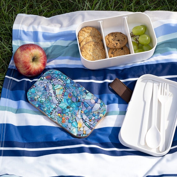 Mosaic Sea Glass Bento Box, Beach Glass Abalone Japanese Lunch Box