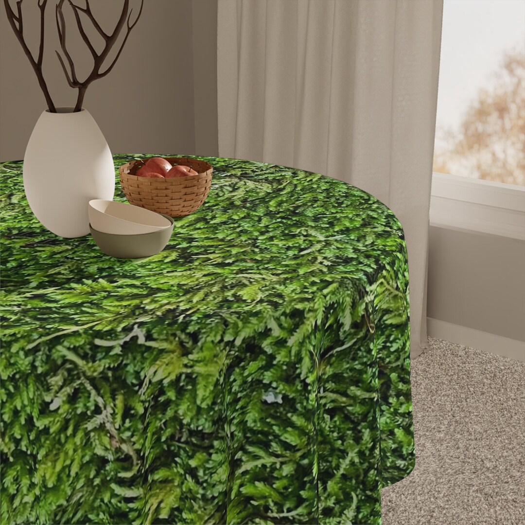 Moss Print Table Cloth, Emerald Green Forest Decor Square Table Cover