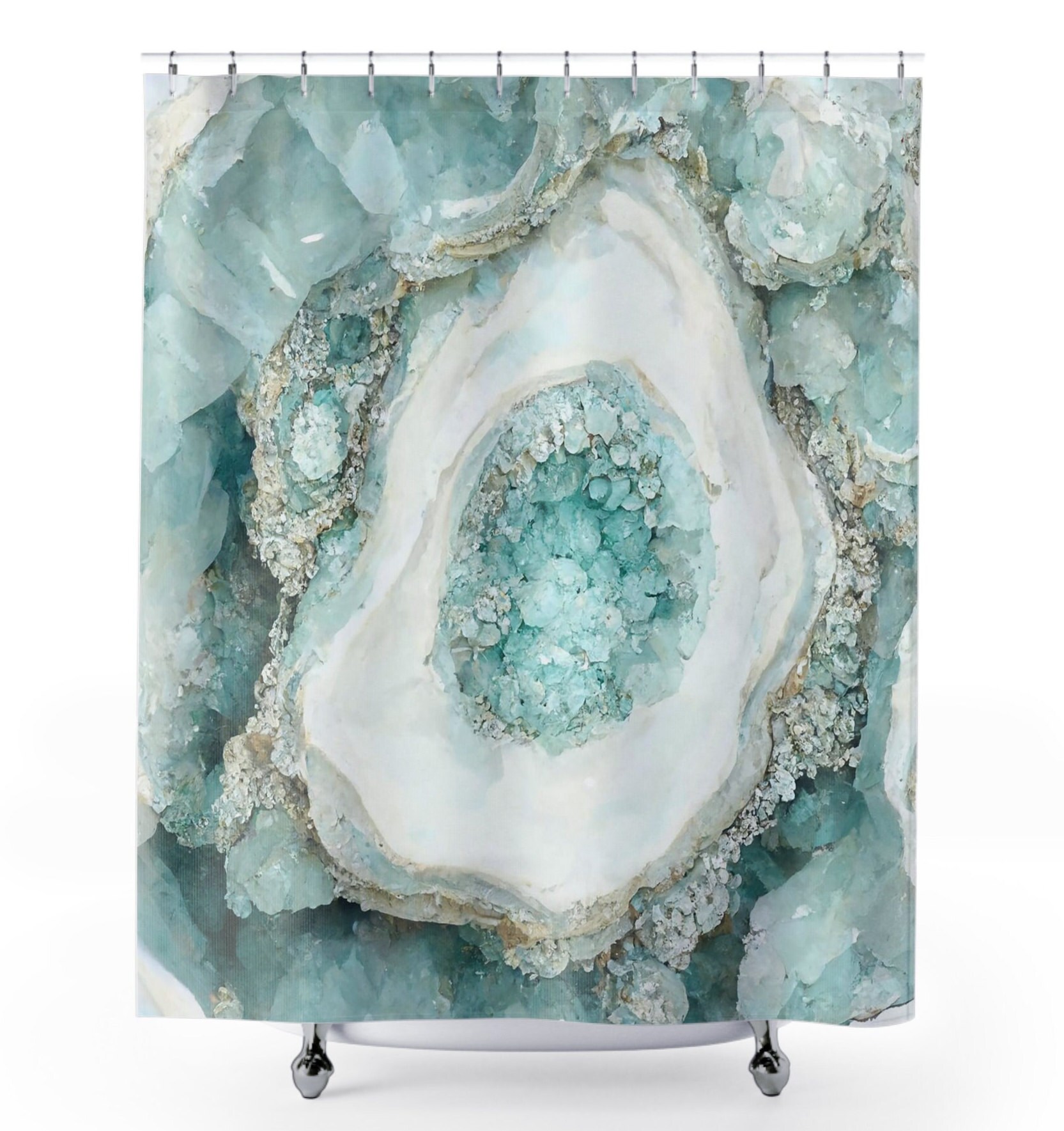 Geode Crystal Shower Curtain, Blue Green Teal Aquamarine Silver Agate ...