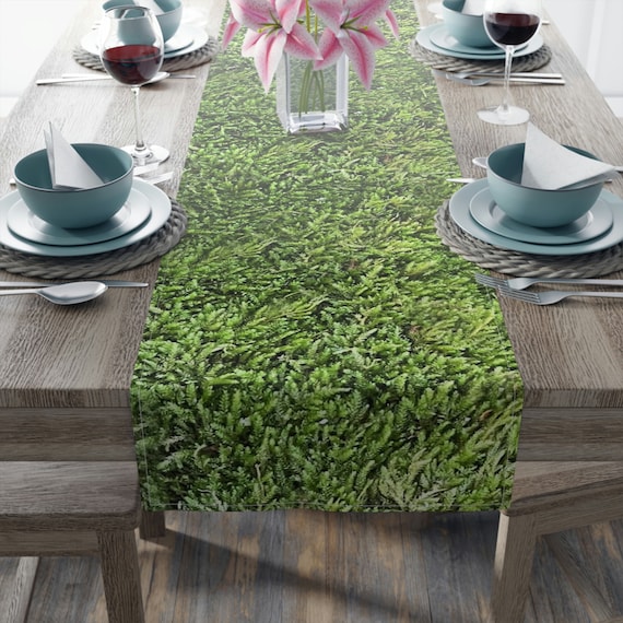 Moss Table Runner, Green Long Table Runner, Forest Spring Nature