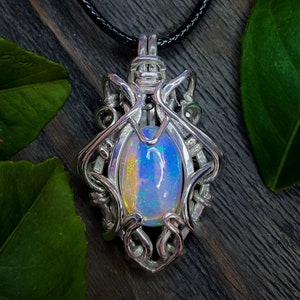 Ethiopian Opal 5.3ct Pendant | .925 Sterling Silver - Wire Wrapped Gemstone Necklace - Handmade - Elven & Medieval Inspired Jewelry