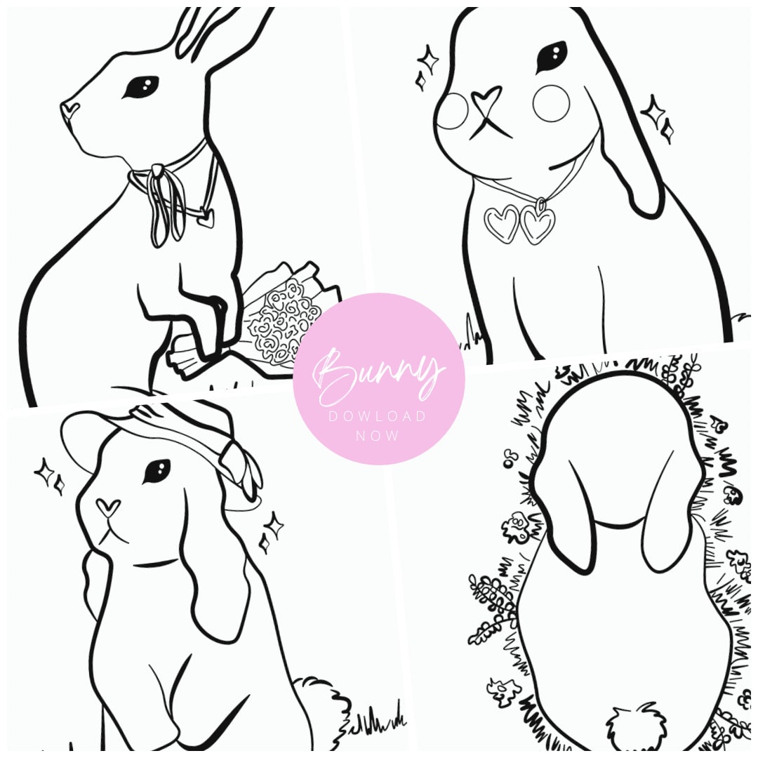10+1 Cute & Easy Bunny Coloring Pages - Etsy