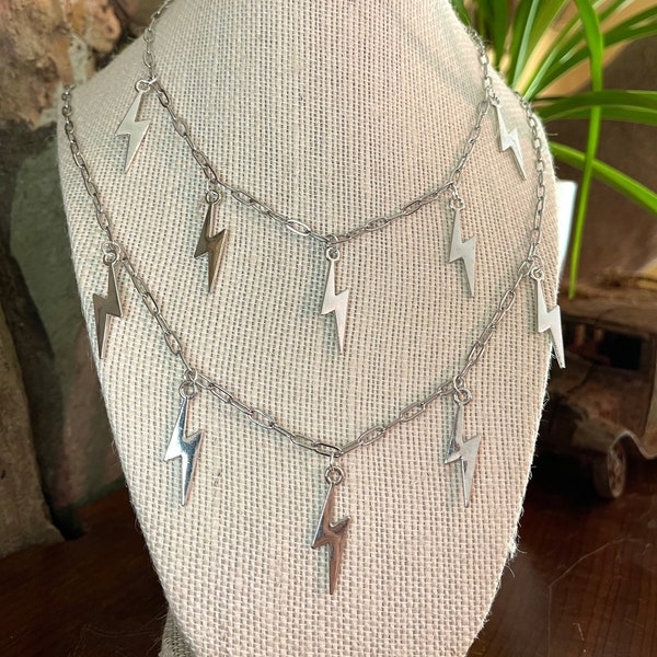 Silver Plated Lightning Bolt Necklace | Western Jewelry | Choker | Layer Necklace | Punchy | White Oak Rustics