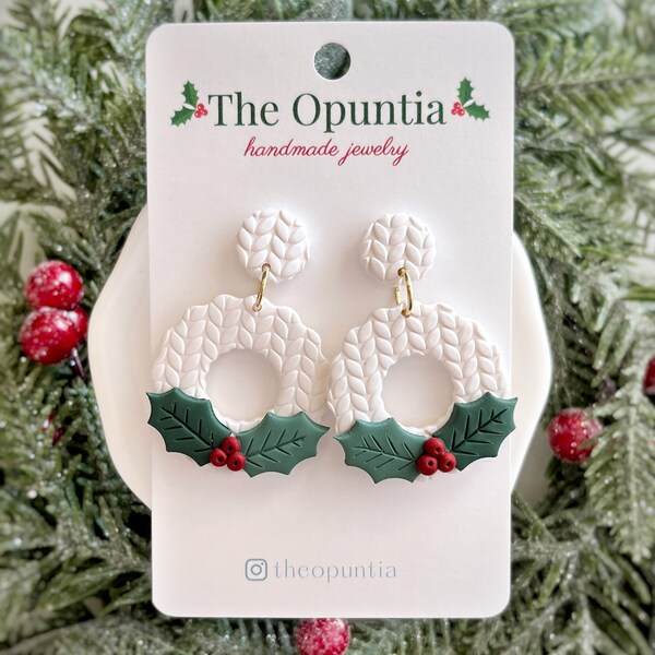 White Christmas Dangles | Gold Plated | Hypoallergenic | Handmade Polymer Clay Jewelry | Christmas Earrings | Gift For Her