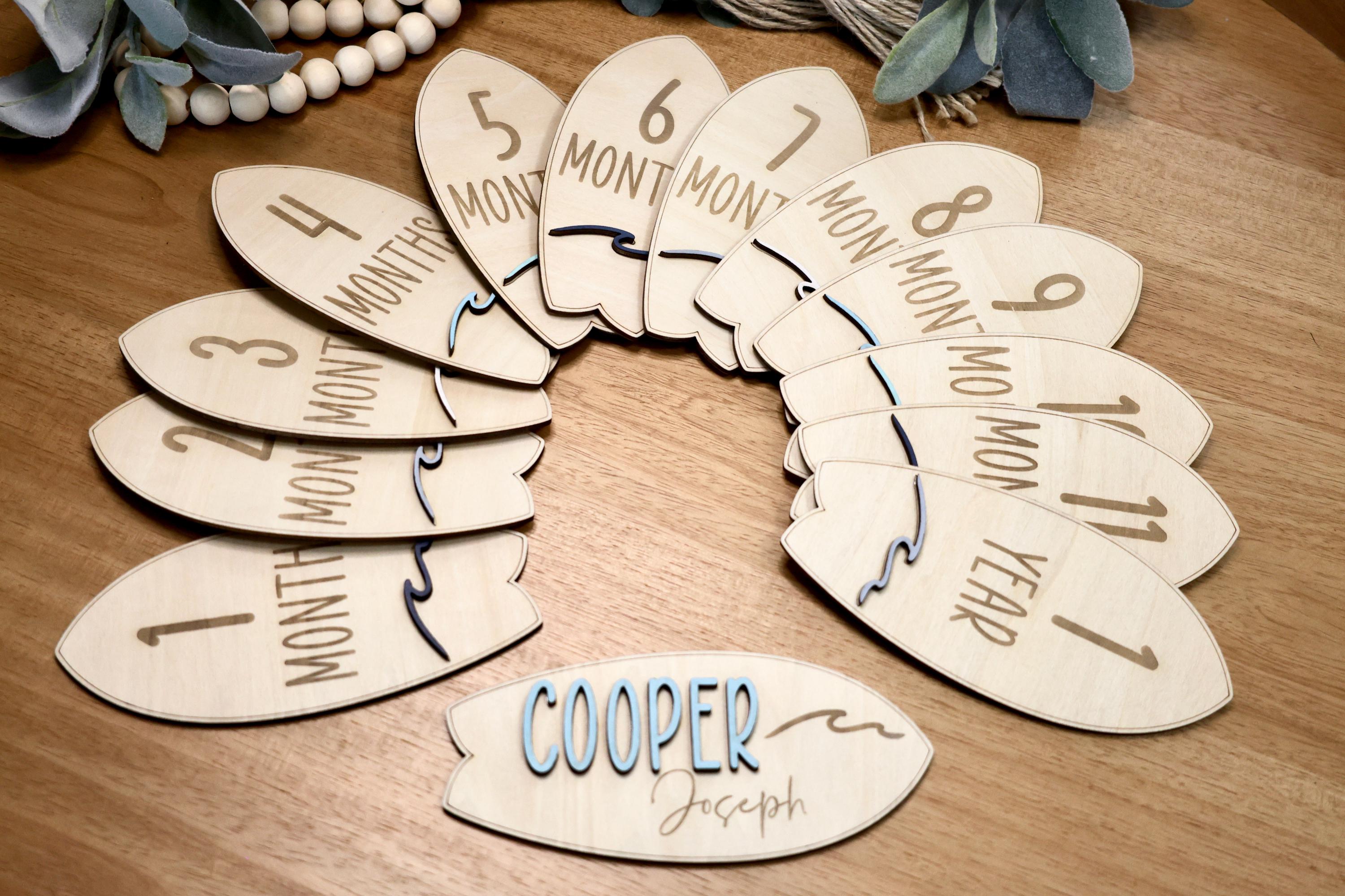 Surfboard and Waves Baby Monthly Milestone Markers & Name Sign - Etsy