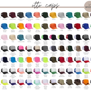 Op de afbeelding: Een verscheidenheid aan Otto Caps trucker caps in verschillende kleuren, waaronder zwart, marineblauw en neon groen. De caps hebben een mesh achterkant en een effen voorpaneel, met de merknaam "apparently" zichtbaar.