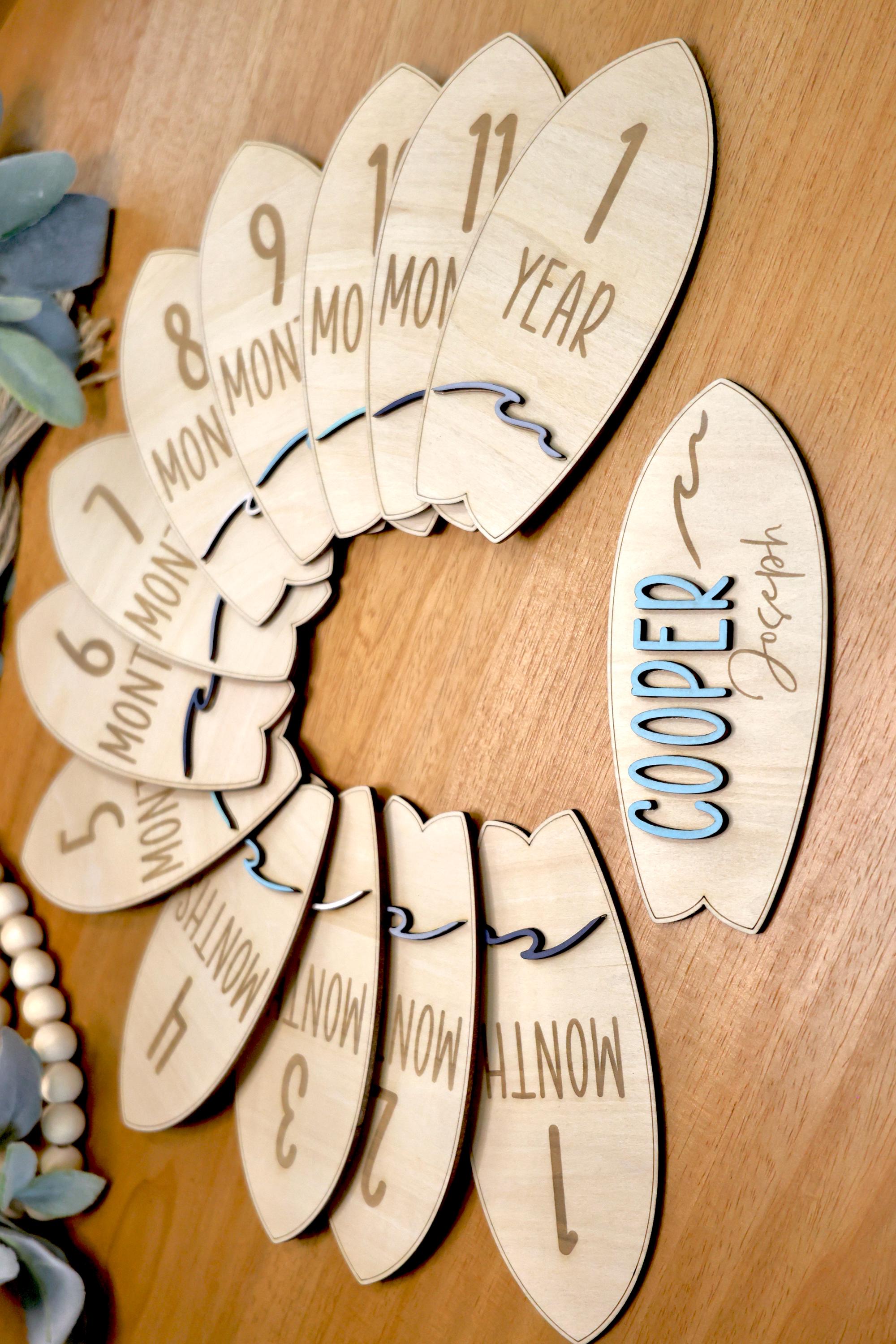 Surfboard and Waves Baby Monthly Milestone Markers & Name Sign - Etsy