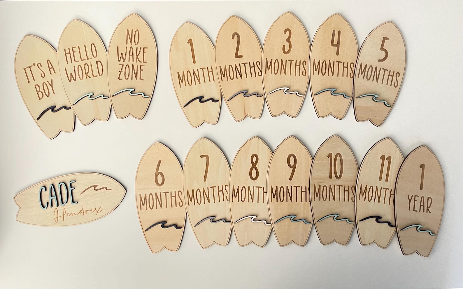 Surfboard and Waves Baby Monthly Milestone Markers & Name Sign - Etsy