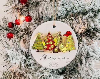 Softball Christmas Tree Ornament- Personalized. Includes name and year or number.