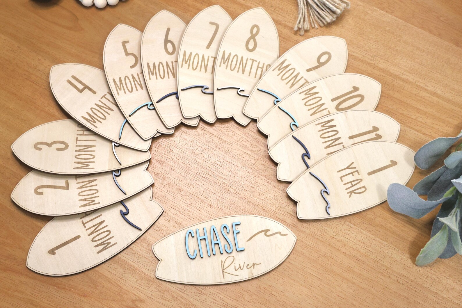 Surfboard and Waves Baby Monthly Milestone Markers & Name Sign - Etsy