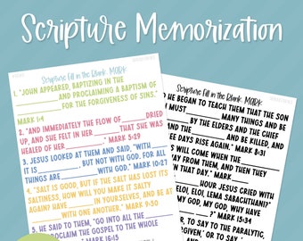 PRINTABLE Mark (A) Scripture Fill In the Blank, Scripture Memorization, Bible Verses, Bible Study, Christian Homeschool (DIGITAL DOWNLOAD!)