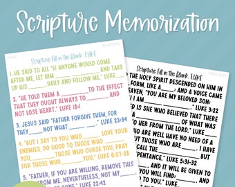 PRINTABLE Luke (A) Scripture Fill In the Blank, Scripture Memorization, Bible Verses, Bible Study, Christian Homeschool (DIGITAL DOWNLOAD!)