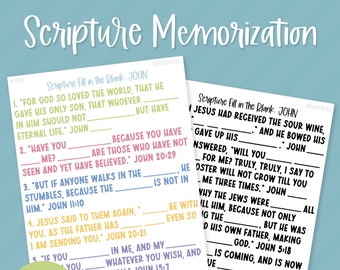 PRINTABLE John (B) Scripture Fill In the Blank, Scripture Memorization, Bible Verses, Bible Study, Christian Homeschool (DIGITAL DOWNLOAD!)