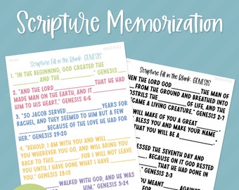 PRINTABLE Genesis (A) Scripture Fill In the Blank, Scripture Memorization, Bible Verses, Bible Study, Christian Homeschool (DIGITAL DWNLD!)