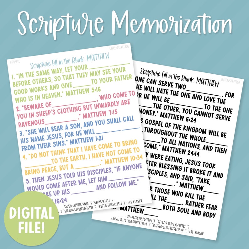 PRINTABLE Matthew (B) Scripture Fill in the Blank, Scripture ...