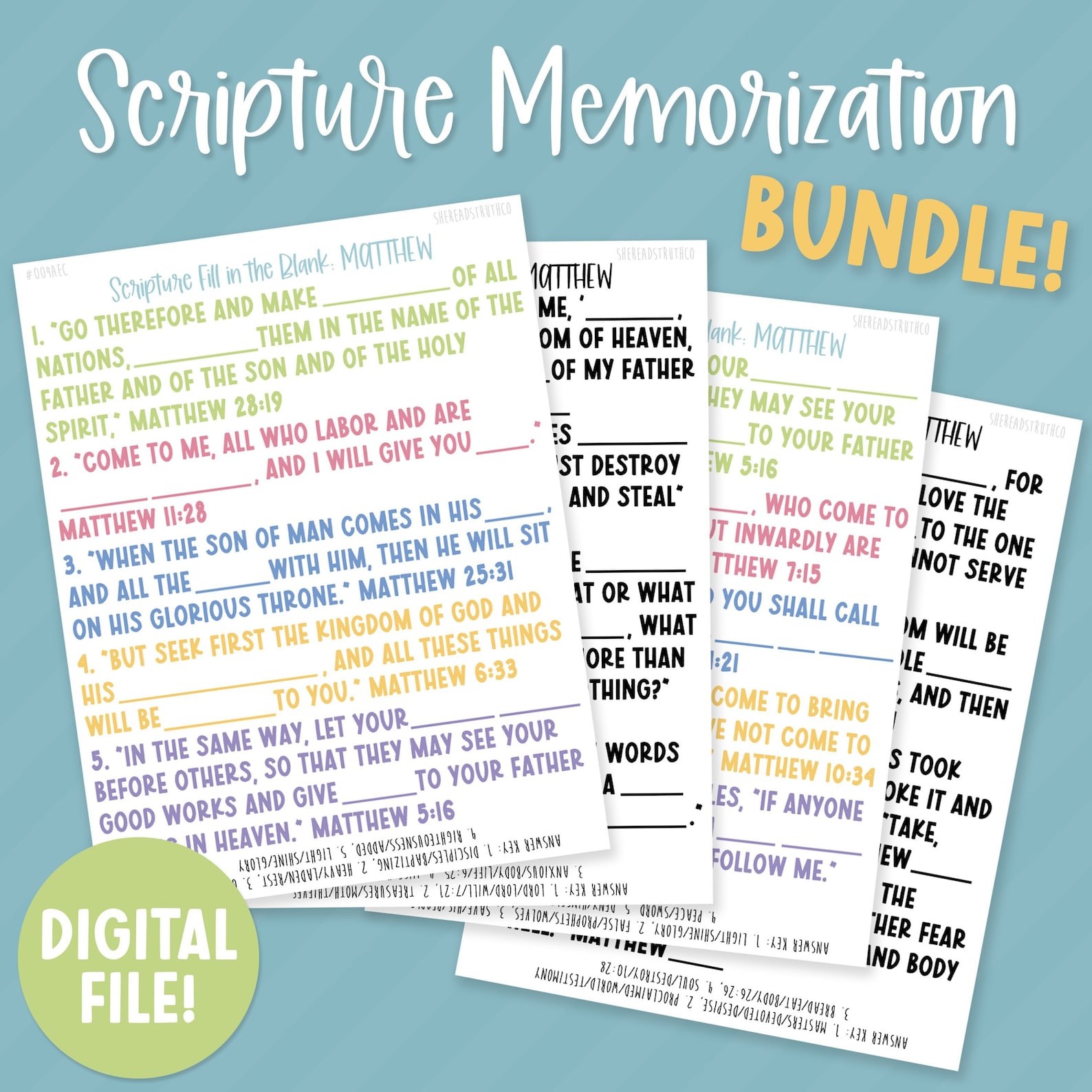 PRINTABLE Matthew Bundle Scripture Fill in the Blank, Scripture ...