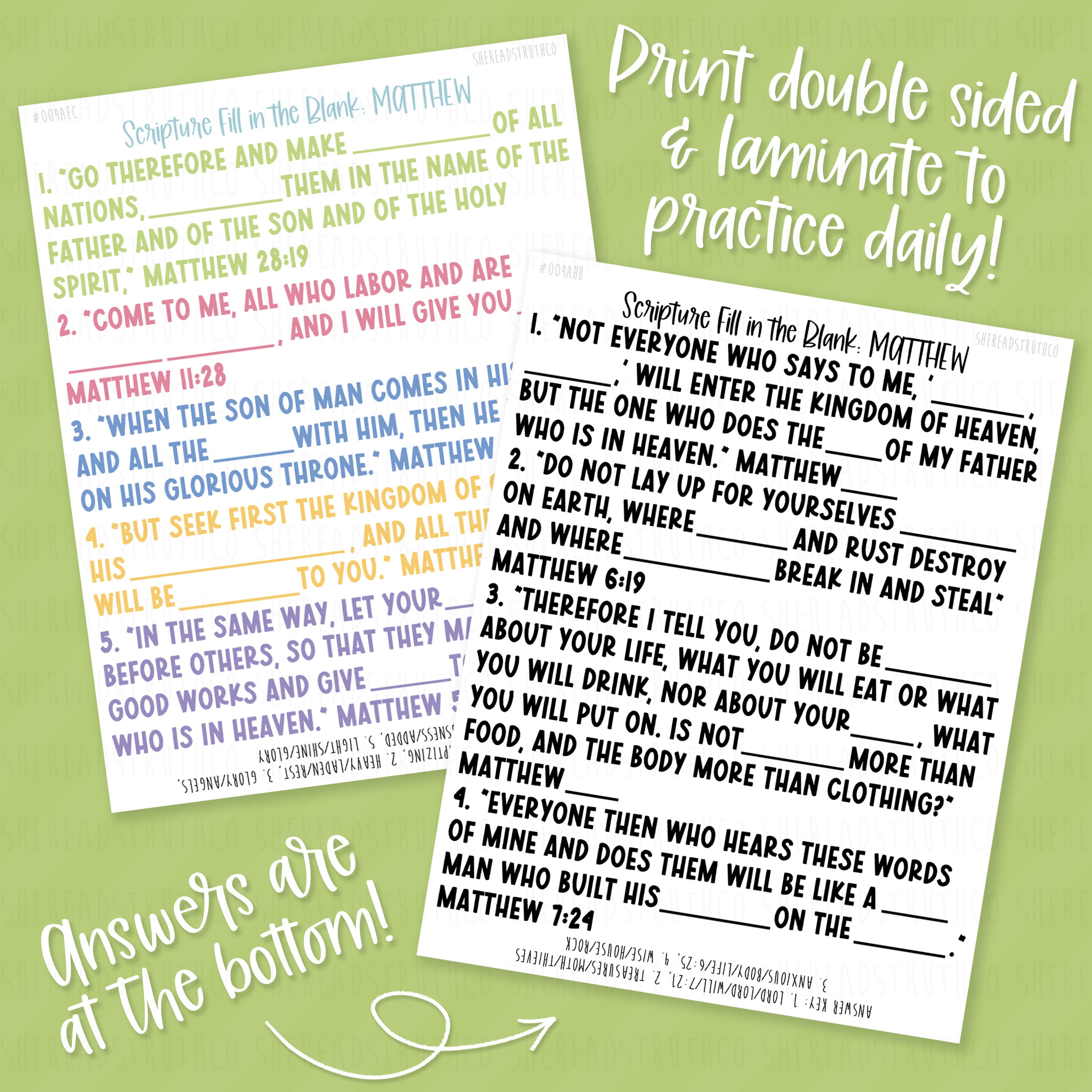 PRINTABLE Gospel BIG Bundle Scripture Fill in the Blank, Scripture ...