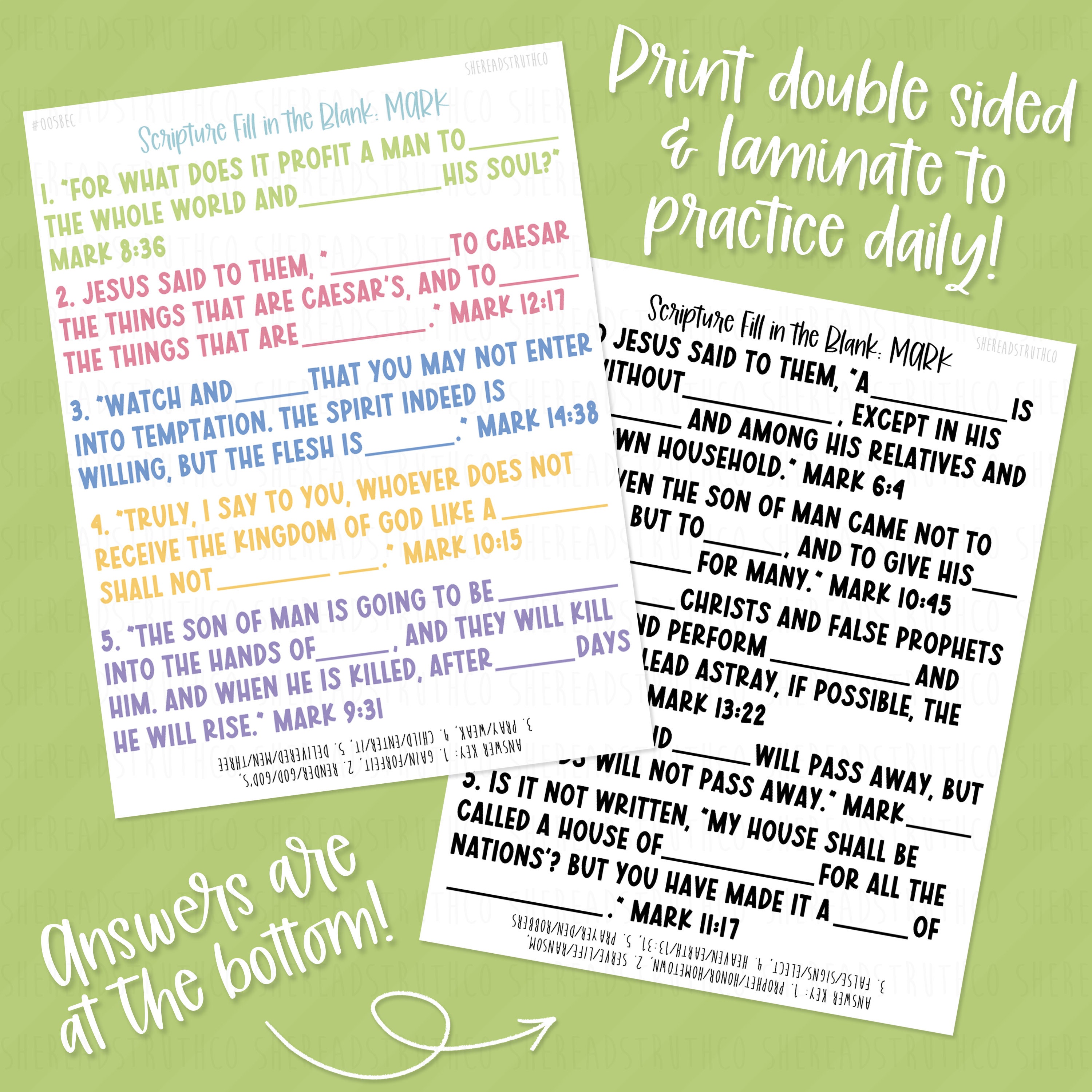 PRINTABLE Mark (B) Scripture Fill in the Blank, Scripture Memorization ...