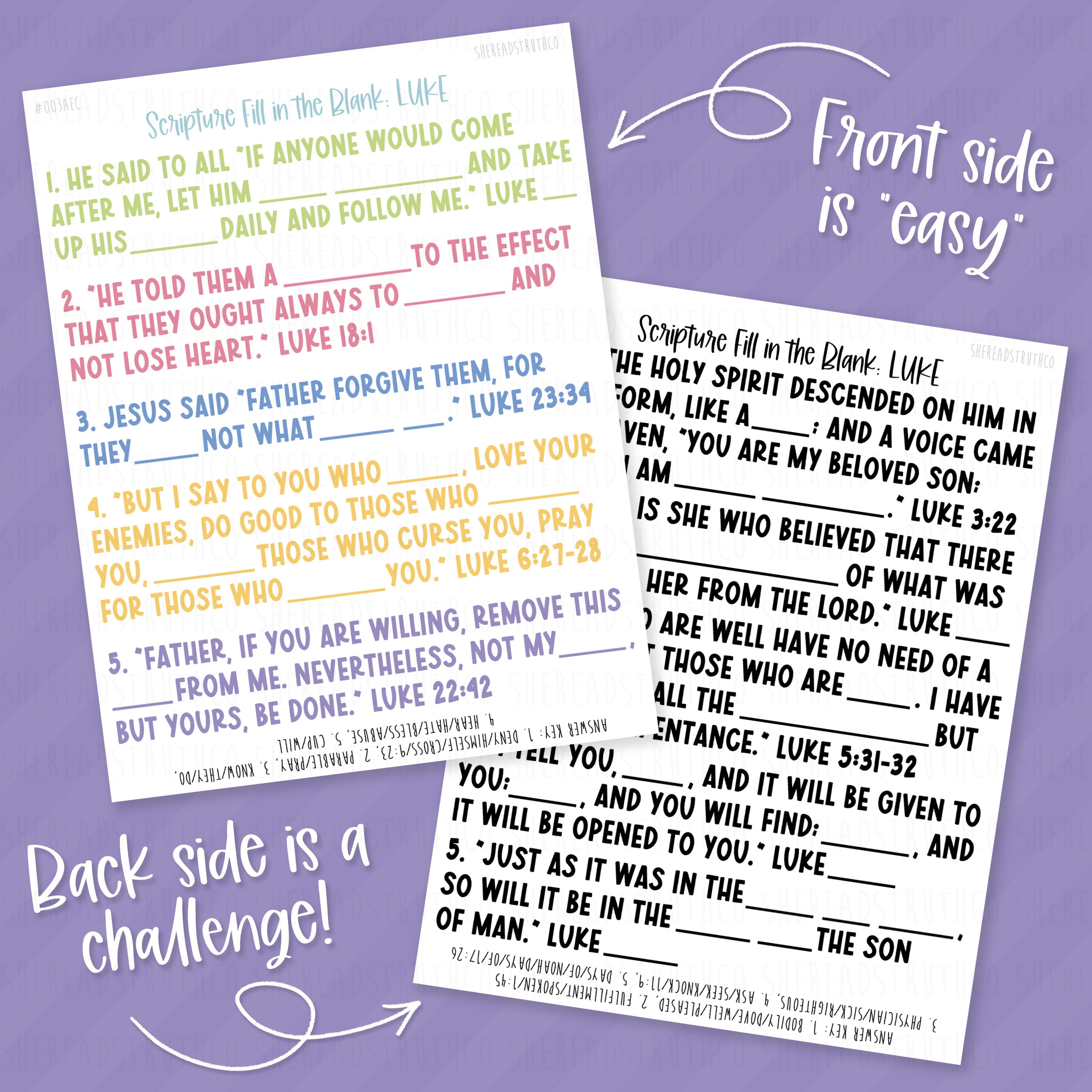 PRINTABLE Luke Bundle Scripture Fill in the Blank, Scripture ...