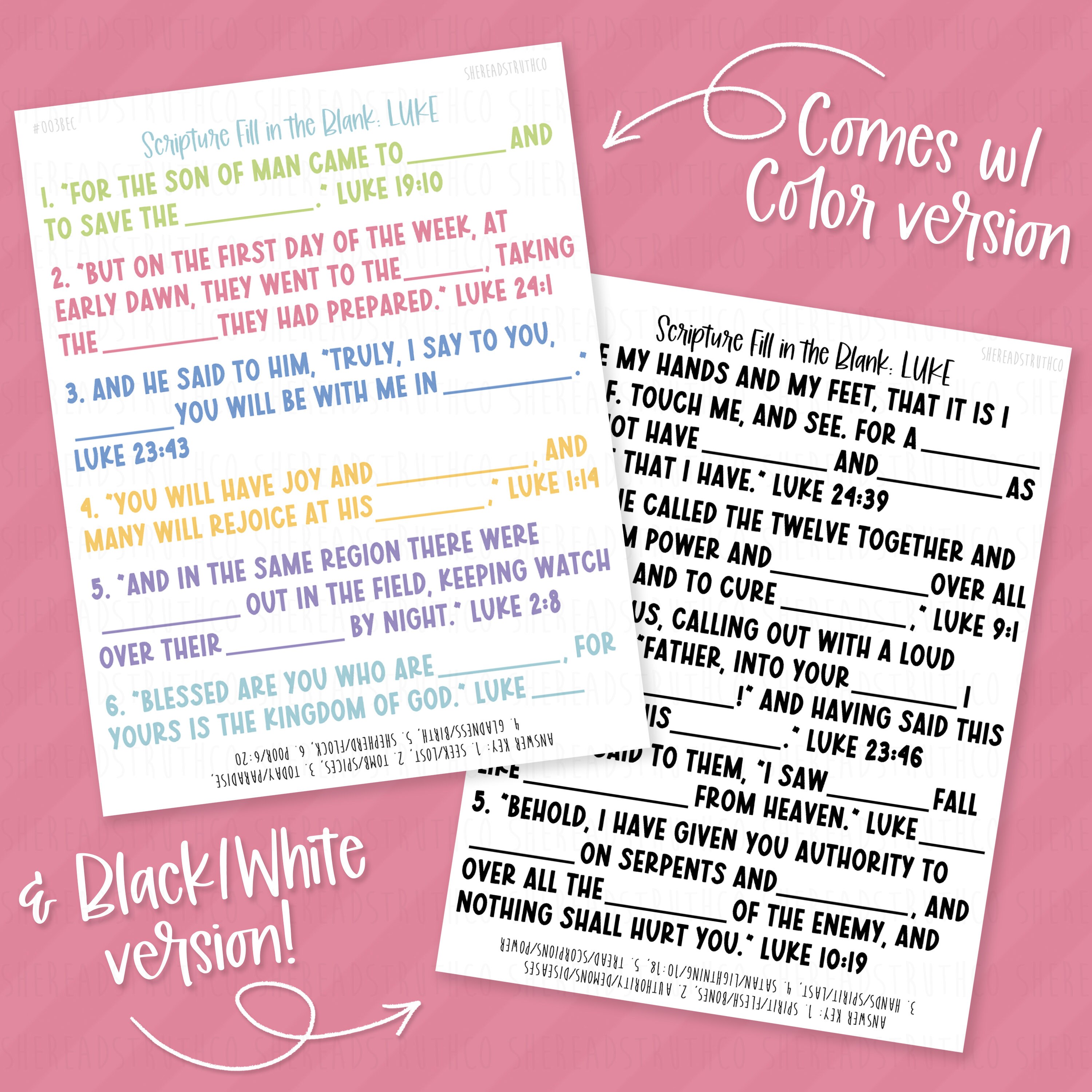 PRINTABLE Luke Bundle Scripture Fill in the Blank, Scripture ...