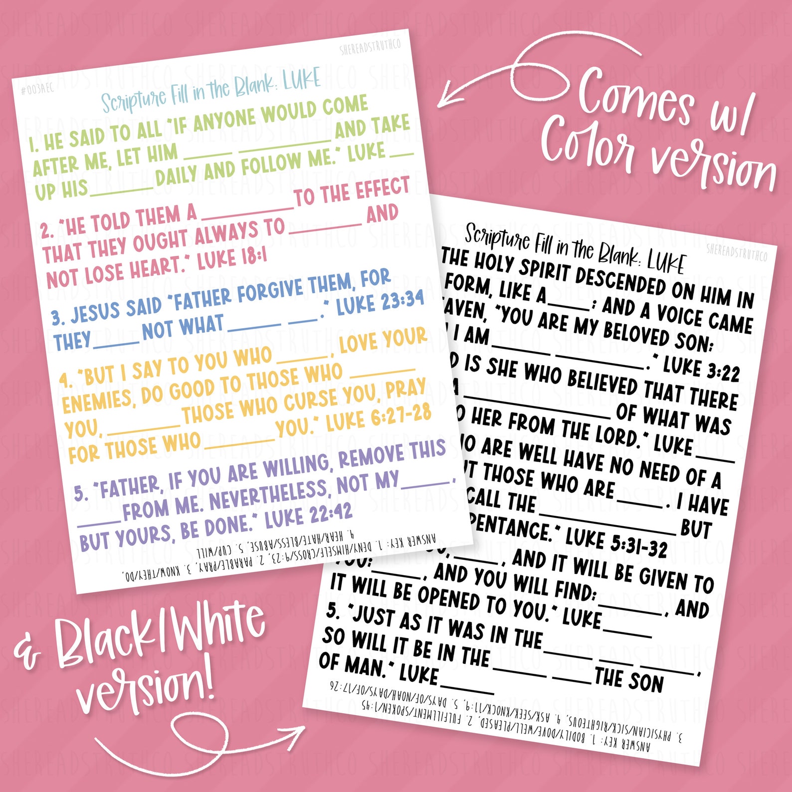 PRINTABLE Luke (A) Scripture Fill in the Blank, Scripture Memorization ...