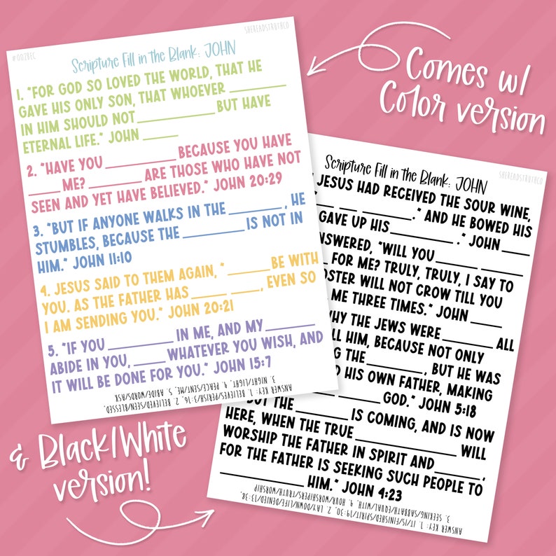 PRINTABLE John Bundle Scripture Fill in the Blank, Scripture ...