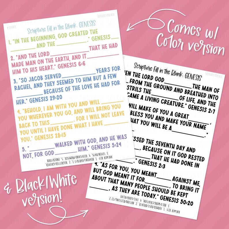 PRINTABLE Genesis BIG Bundle Scripture Fill in the Blank, Scripture ...