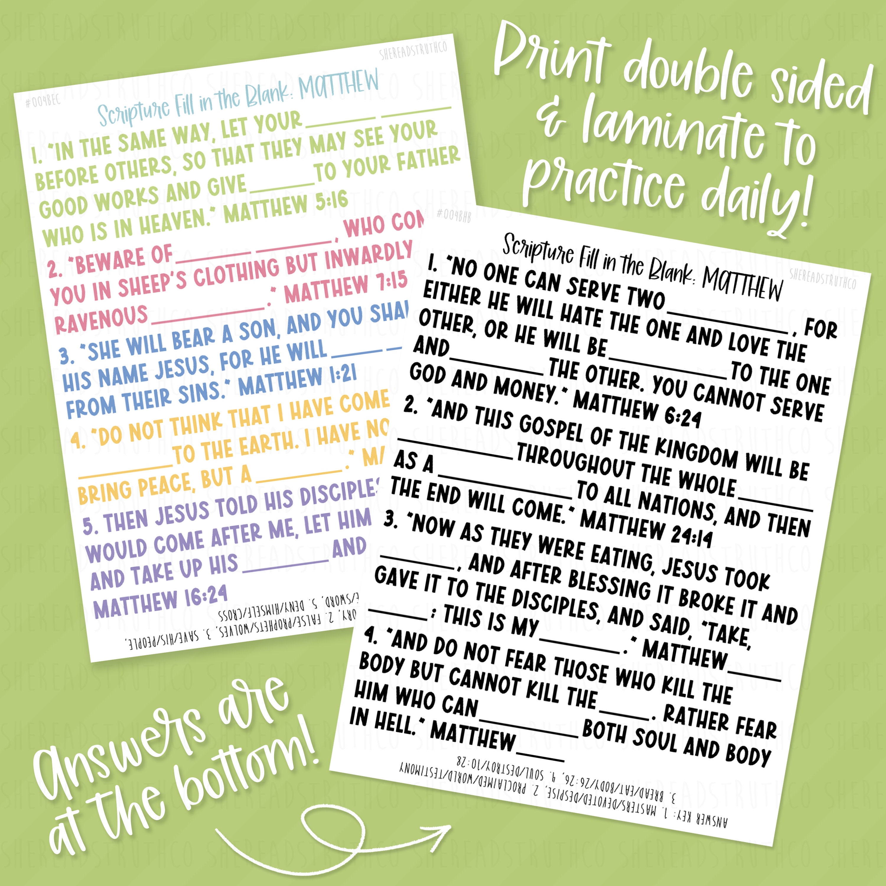 PRINTABLE Matthew (B) Scripture Fill in the Blank, Scripture ...