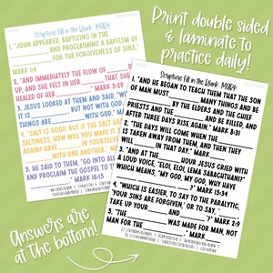 PRINTABLE Mark (A) Scripture Fill in the Blank, Scripture Memorization ...
