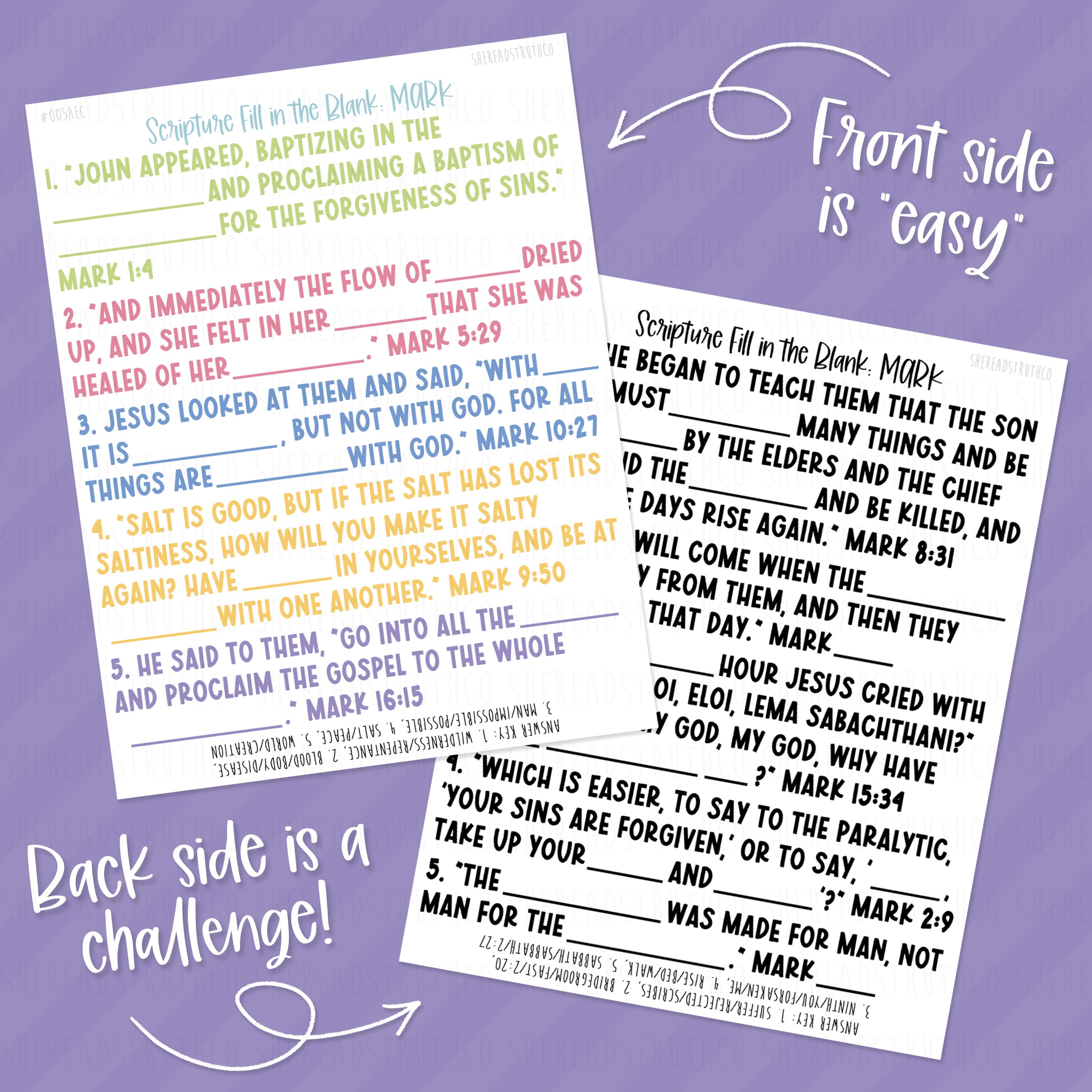 PRINTABLE Mark (A) Scripture Fill in the Blank, Scripture Memorization ...
