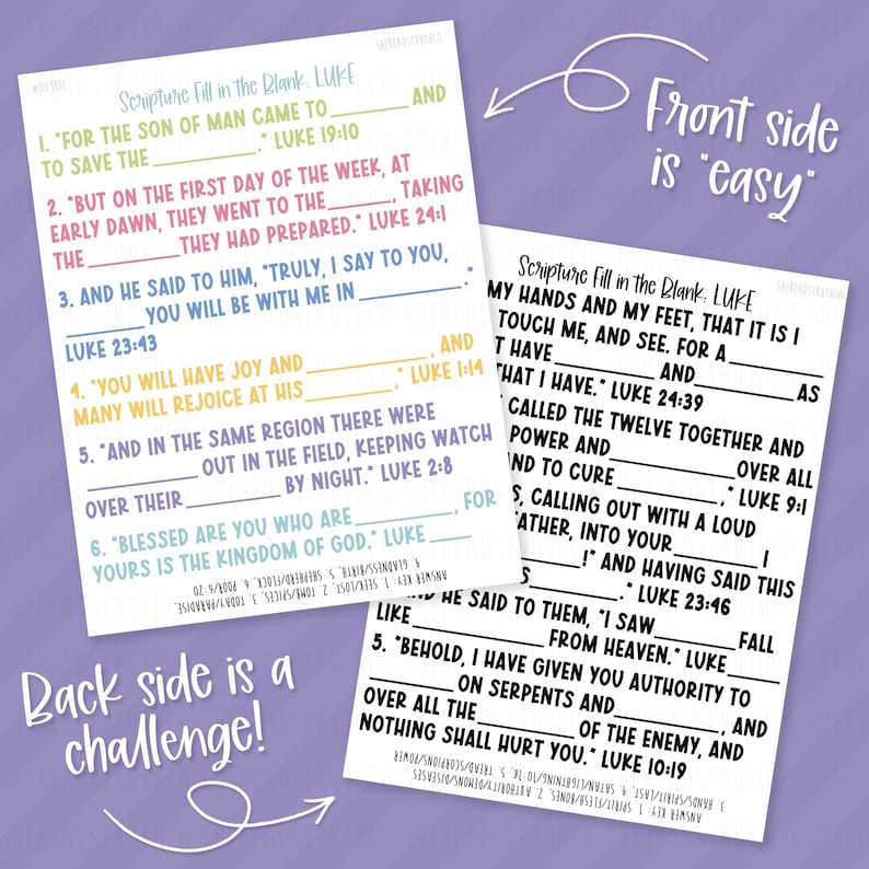 PRINTABLE Gospel BIG Bundle Scripture Fill in the Blank, Scripture ...