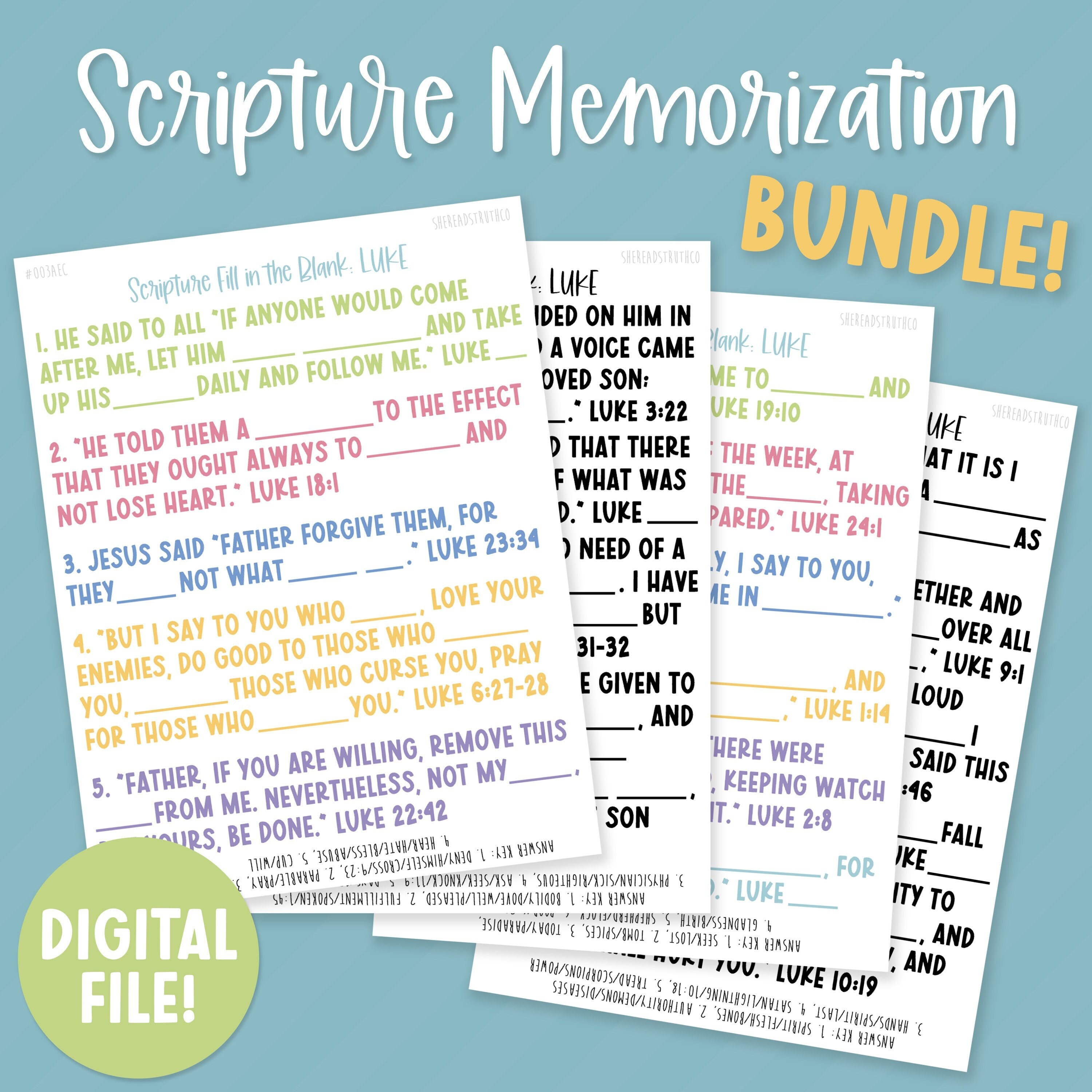 Blanke Scripture Page PRINTABLE Luke Bundle Scripture Fill in the Blank, Scripture ...